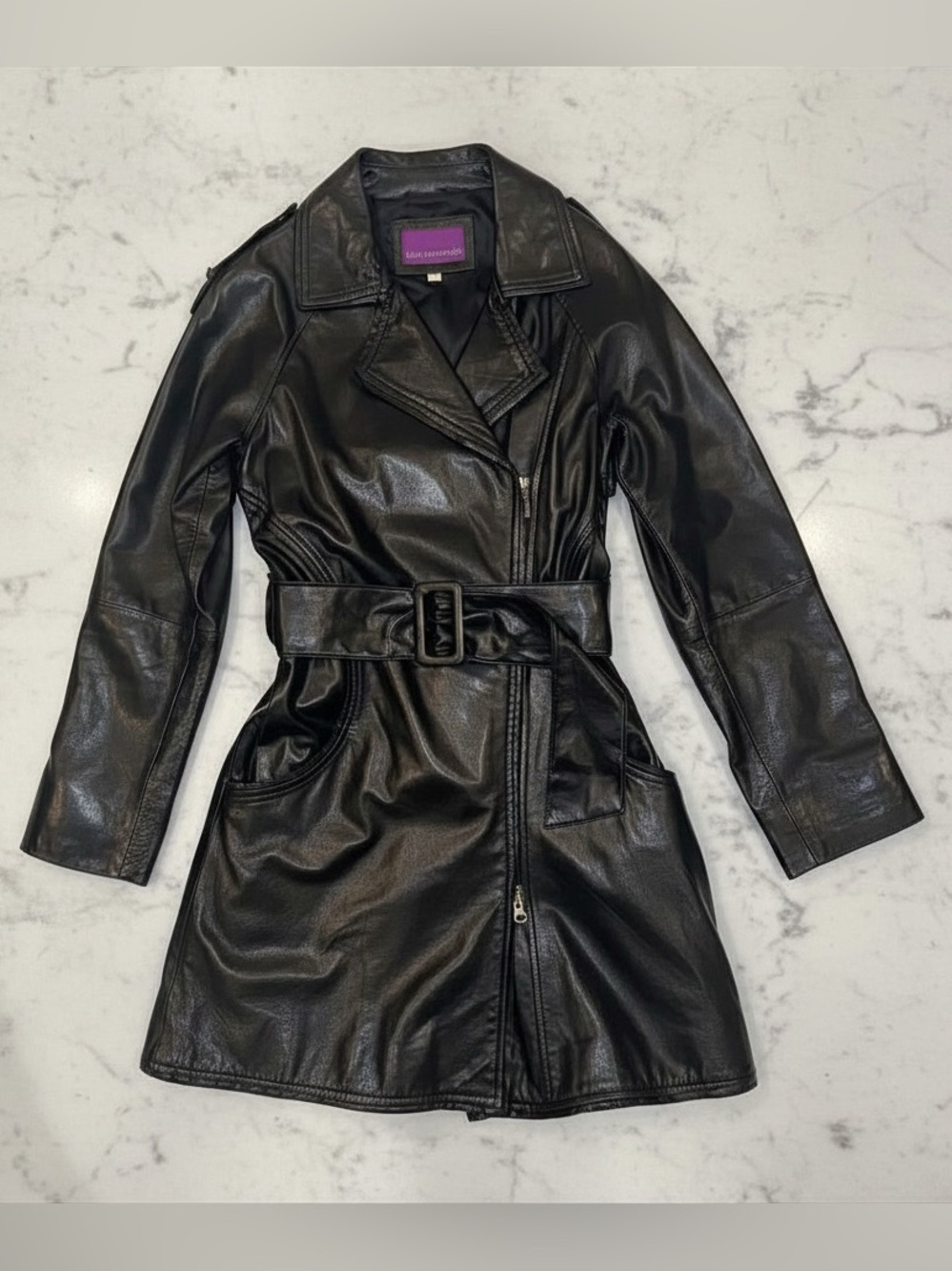 Vintage Soft Leather Bod & Christensen Belted Trench Coat - Black - Size 5